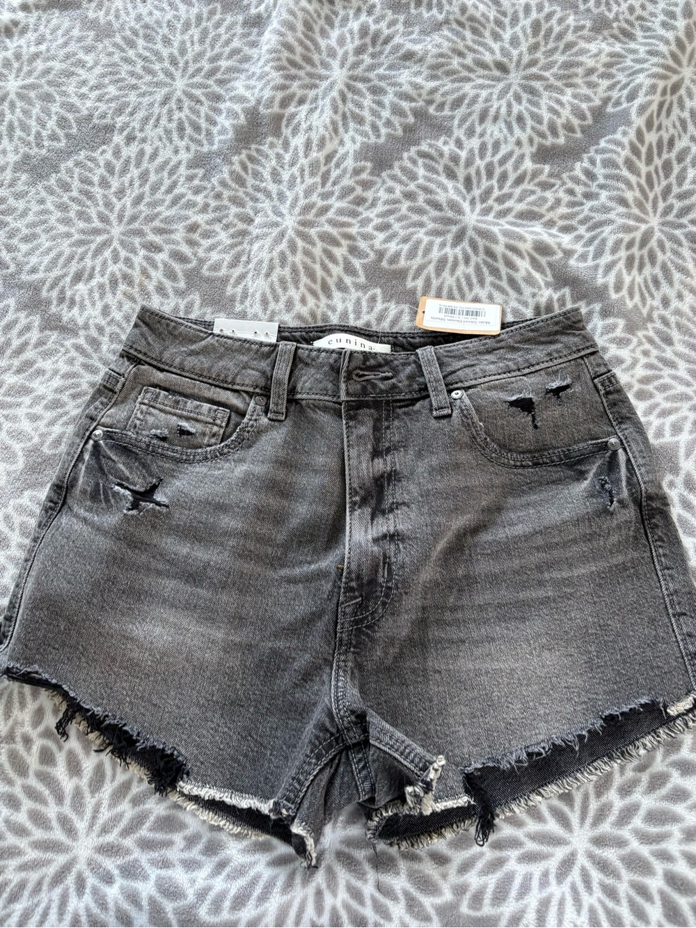 vestique Black Gray Distressed Denim Jean Shorts